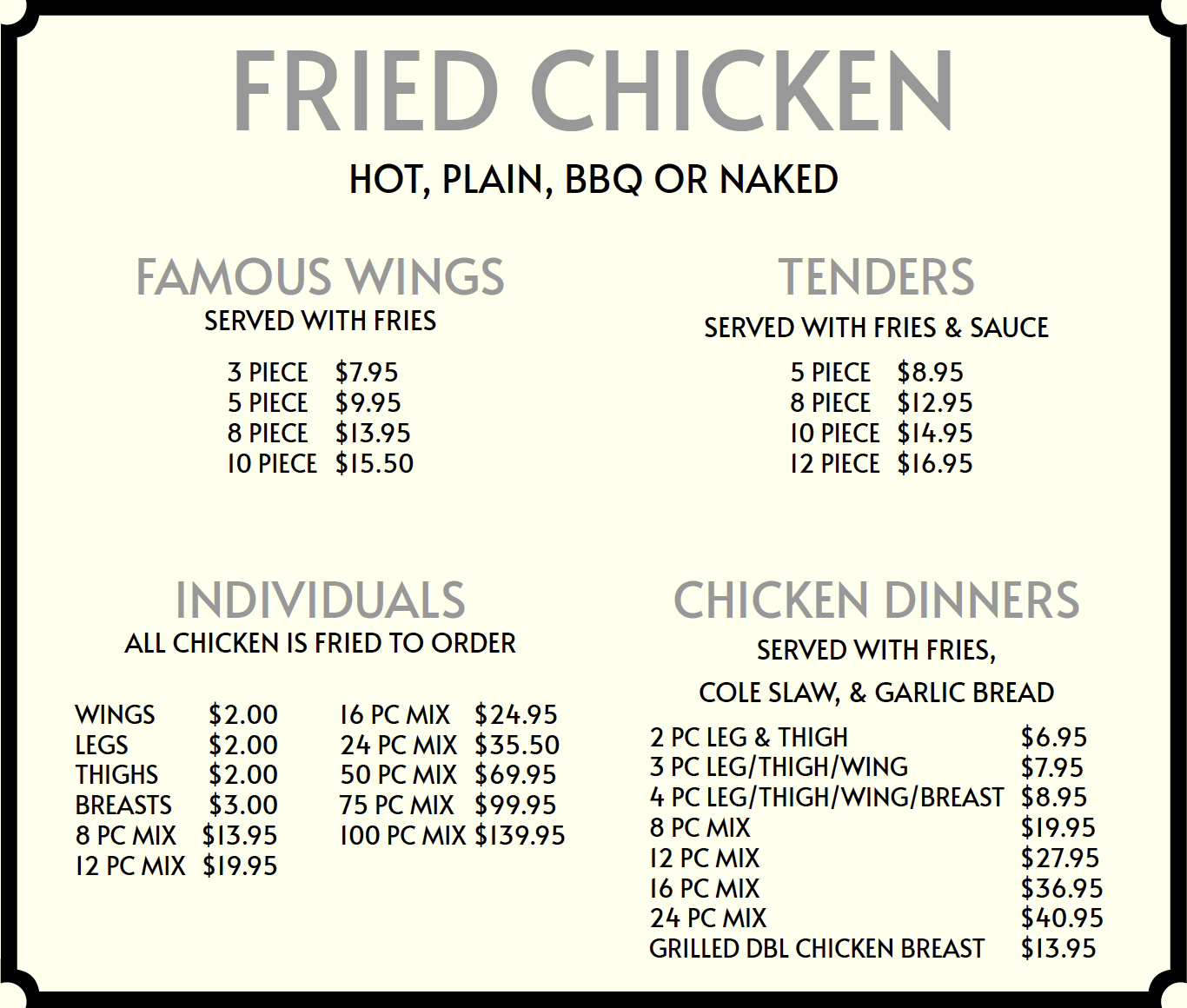 Menu - Frank's Shrimp & Chicken